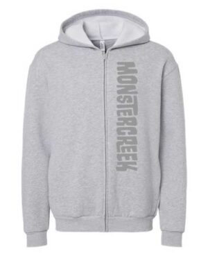 Grey Zip Up Hoodie - tone on tone design